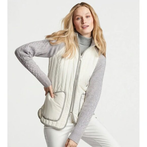 Peter Millar Jackets & Blazers - Peter Millar Pippen quilted jacket cream gray zipper hybrid coat knitted new S